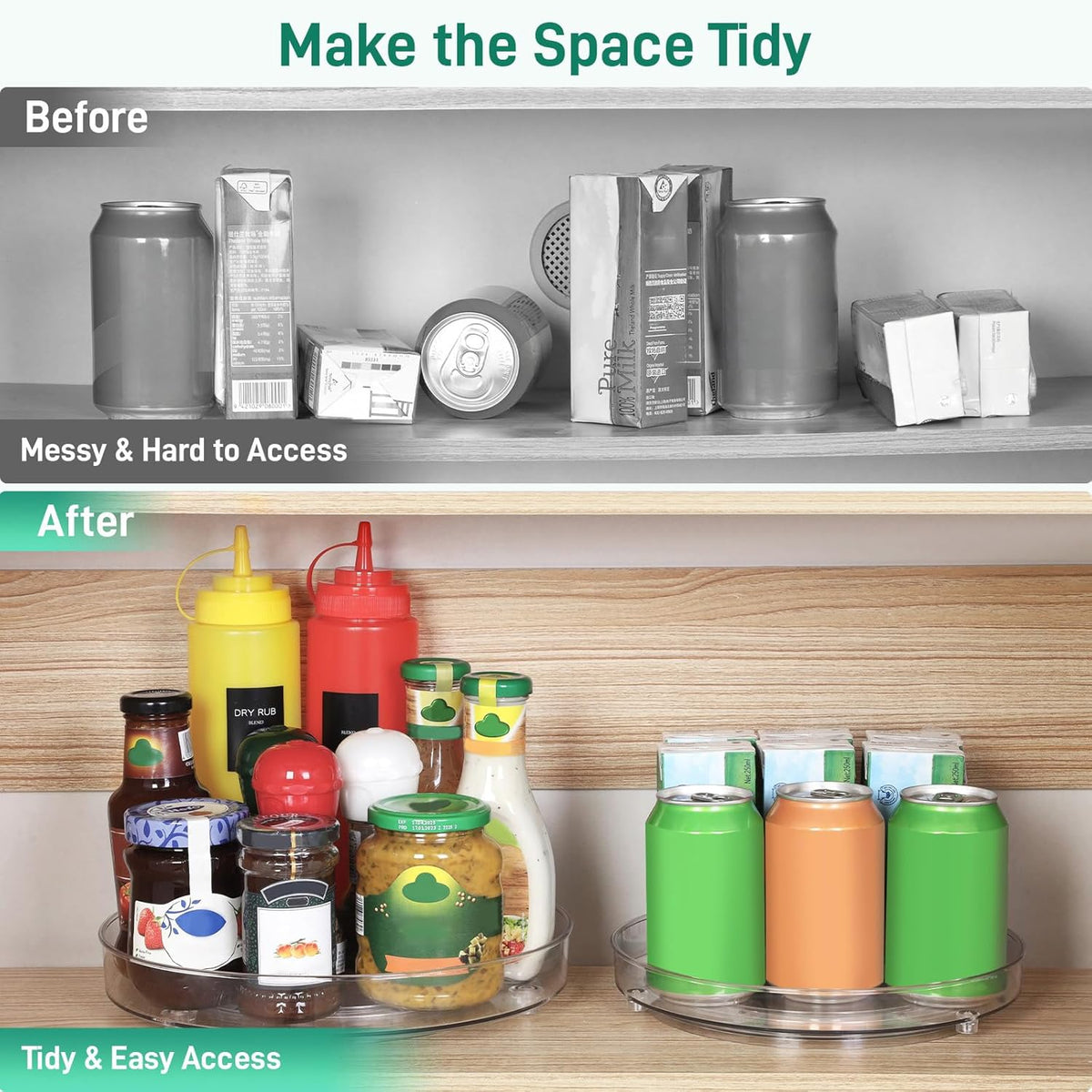 4 Pack Lazy Susan Organizer, 9.5 Inch Lazy Susan Turntable for Cabinet, Refrigerator Organizer for Pantry Organizers and Storage, Non-Skid Fridge Organizer