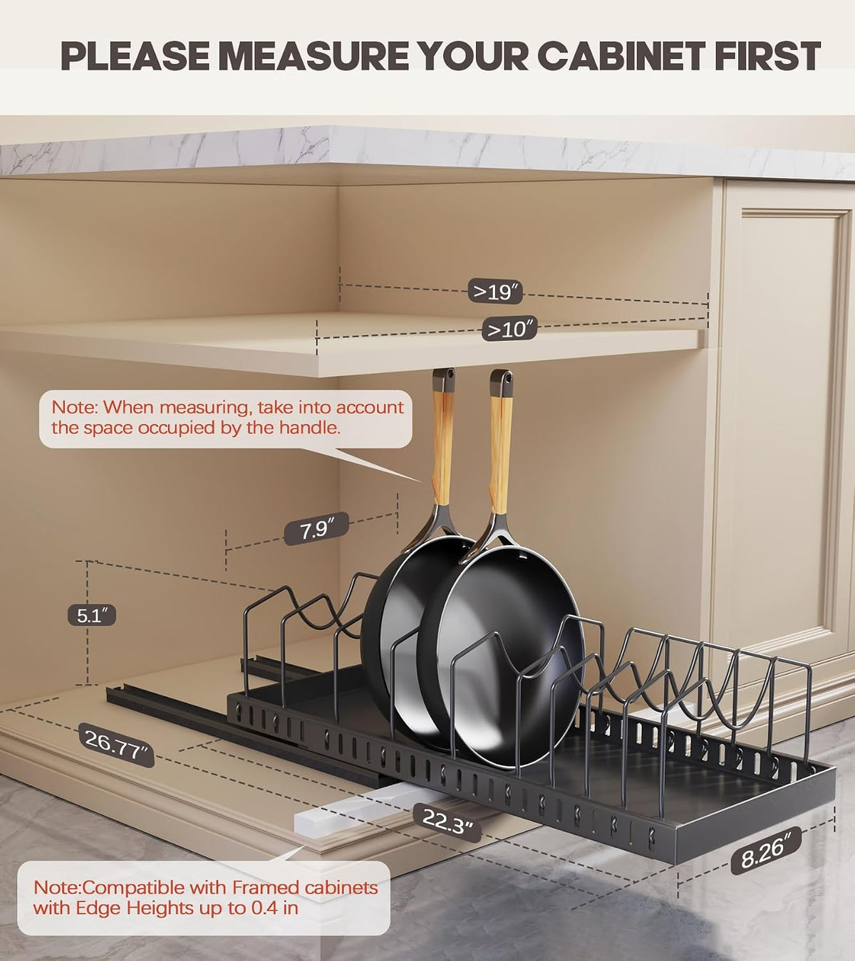 Lozovin Pull Out Pots and Pans Organizer Under Cabinet, Sliding Lid Holder and Pan Rack in Kitchen, Slide Out Inside Cabinet Storage for Pot Lid, Bakeware, Dishes, 8 Adjustable Dividers, 2 Pack Black