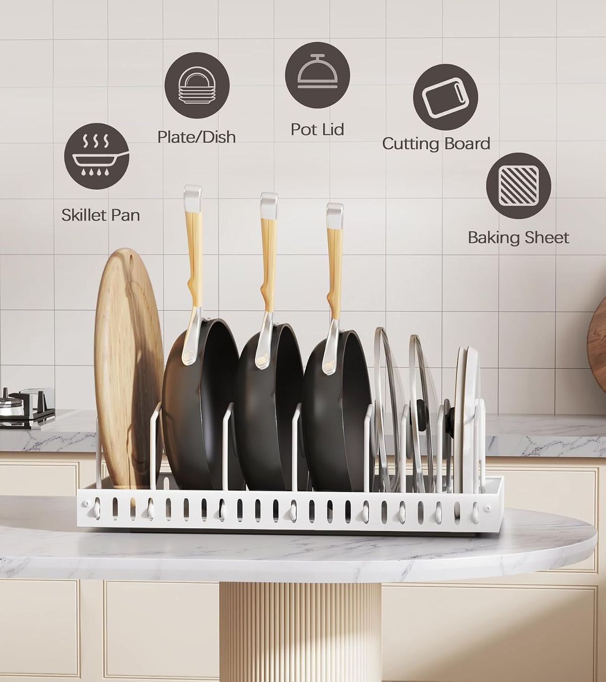 Lozovin Pull Out Pots and Pans Organizer Under Cabinet, Sliding Lid Holder and Pan Rack in Kitchen, Slide Out Inside Cabinet Storage for Pot Lid, Bakeware, Dishes, 8 Adjustable Dividers, 2 Pack Black