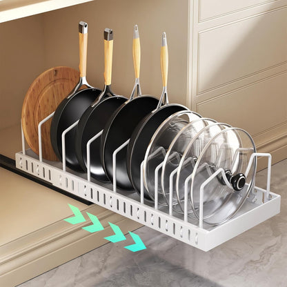 Lozovin Pull Out Pots and Pans Organizer Under Cabinet, Sliding Lid Holder and Pan Rack in Kitchen, Slide Out Inside Cabinet Storage for Pot Lid, Bakeware, Dishes, 8 Adjustable Dividers, 2 Pack Black