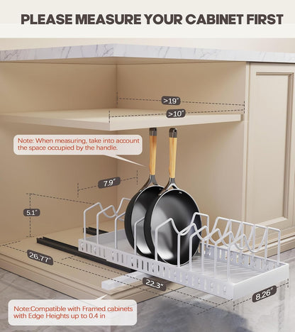 Lozovin Pull Out Pots and Pans Organizer Under Cabinet, Sliding Lid Holder and Pan Rack in Kitchen, Slide Out Inside Cabinet Storage for Pot Lid, Bakeware, Dishes, 8 Adjustable Dividers, 2 Pack Black