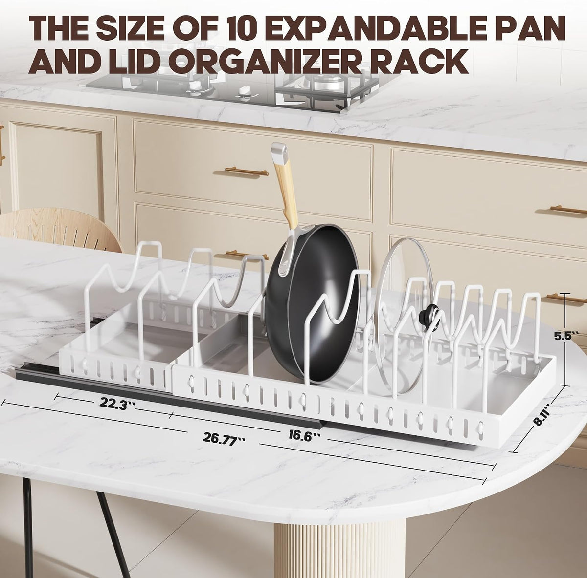 Lozovin Pull Out Pots and Pans Organizer Under Cabinet, Sliding Lid Holder and Pan Rack in Kitchen, Slide Out Inside Cabinet Storage for Pot Lid, Bakeware, Dishes, 8 Adjustable Dividers, 2 Pack Black