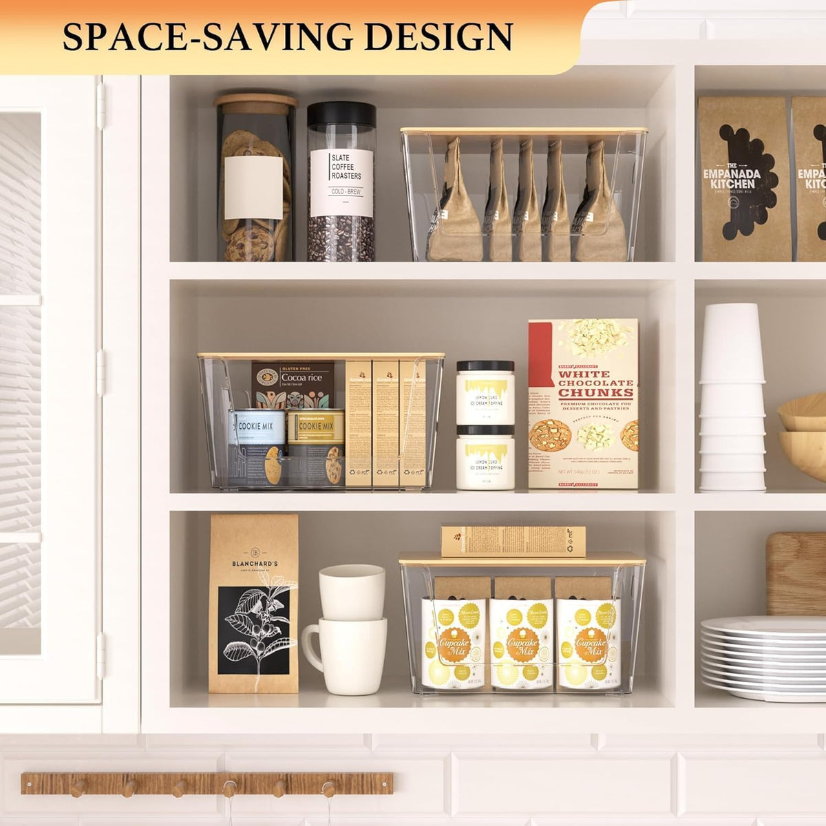 Clear Plastic Storage Bins, Acrylic Organizer and Containers with Handle for Pantry, Cabinet, Closet, Refrigerator, Freezer, Bathroom, Kitchen Under Sink Storage