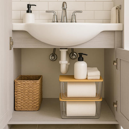 Clear Plastic Storage Bins, Acrylic Organizer and Containers with Handle for Pantry, Cabinet, Closet, Refrigerator, Freezer, Bathroom, Kitchen Under Sink Storage