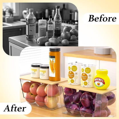 Clear Plastic Storage Bins, Acrylic Organizer and Containers with Handle for Pantry, Cabinet, Closet, Refrigerator, Freezer, Bathroom, Kitchen Under Sink Storage