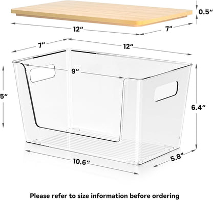 Clear Plastic Storage Bins, Acrylic Organizer and Containers with Handle for Pantry, Cabinet, Closet, Refrigerator, Freezer, Bathroom, Kitchen Under Sink Storage
