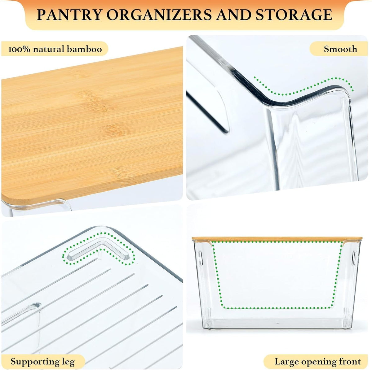 Clear Plastic Storage Bins, Acrylic Organizer and Containers with Handle for Pantry, Cabinet, Closet, Refrigerator, Freezer, Bathroom, Kitchen Under Sink Storage