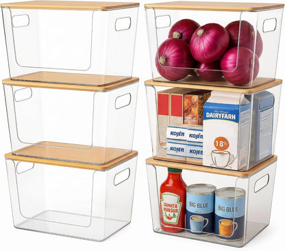 Clear Plastic Storage Bins, Acrylic Organizer and Containers with Handle for Pantry, Cabinet, Closet, Refrigerator, Freezer, Bathroom, Kitchen Under Sink Storage