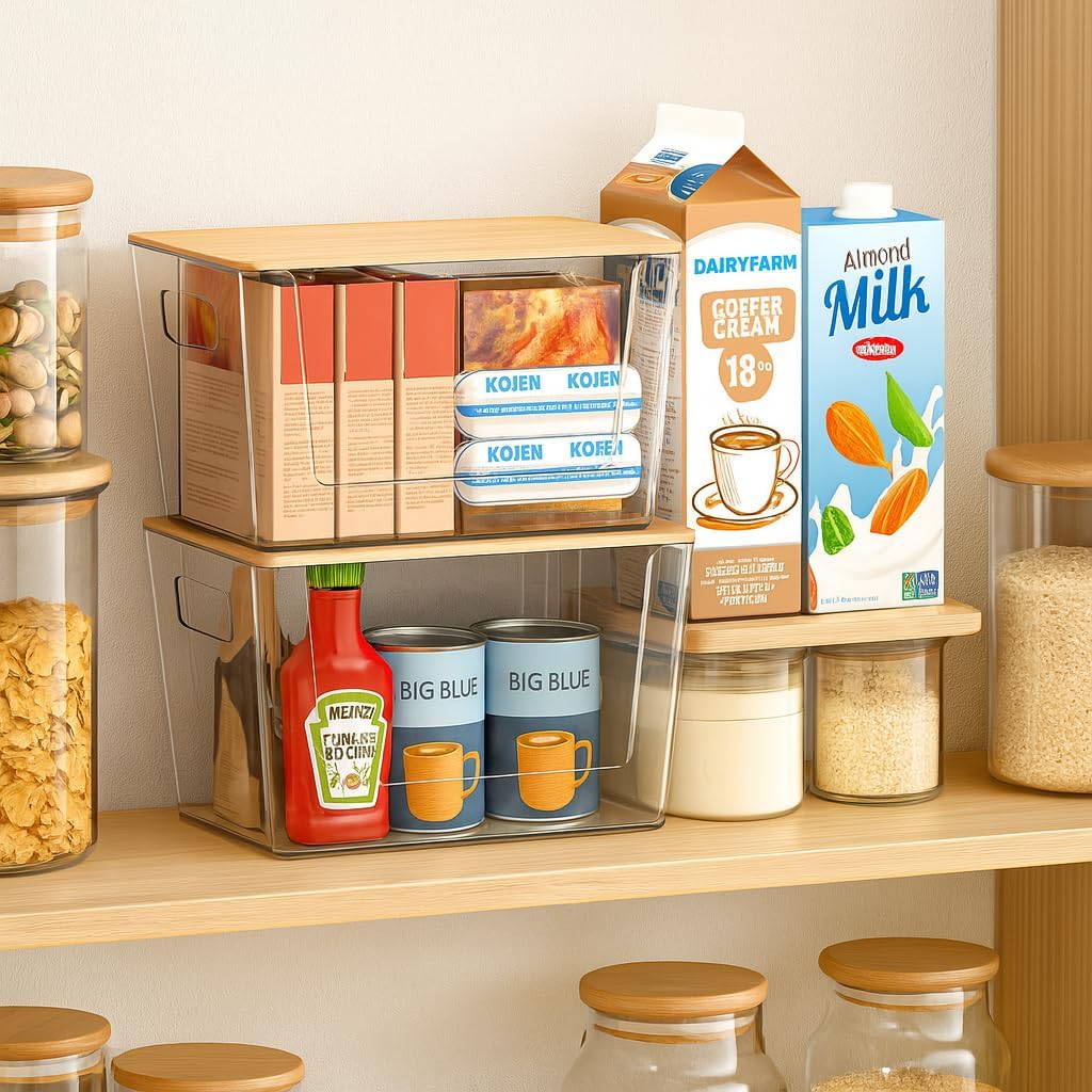 Clear Plastic Storage Bins, Acrylic Organizer and Containers with Handle for Pantry, Cabinet, Closet, Refrigerator, Freezer, Bathroom, Kitchen Under Sink Storage