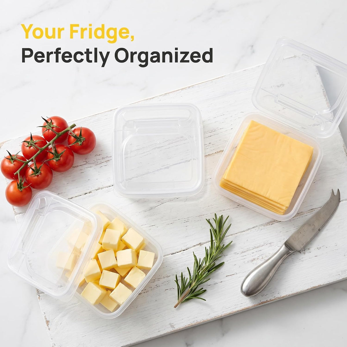 3 Pack Cheese Containers for Fridge, Clear Flip Lid Stackable Storage Boxes