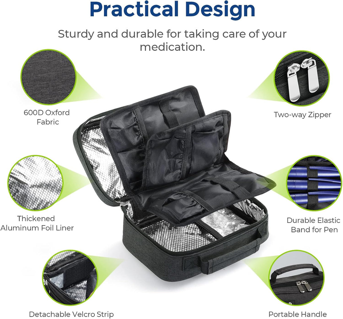 Large Insulin Cooler Travel Case, 4×160g TSA-Approved Ice Packs | Medication Cooler for Travel Holds 8 Insulin Pens & Diabetic Supplies, Portable Handle for Daily Life and Trips