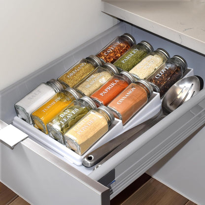 3 Tier Spice Drawer Organizer with Non-Skid Storage Tray for Kitchen