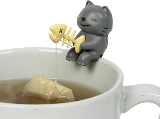 1pc Cute Fishing Cat - Tea Bag Holder and String Rest - Tea Accessory for Cup and Mug - Unique Funny Novelty Toy Gift Idea - Animal Figurine Drink Marker