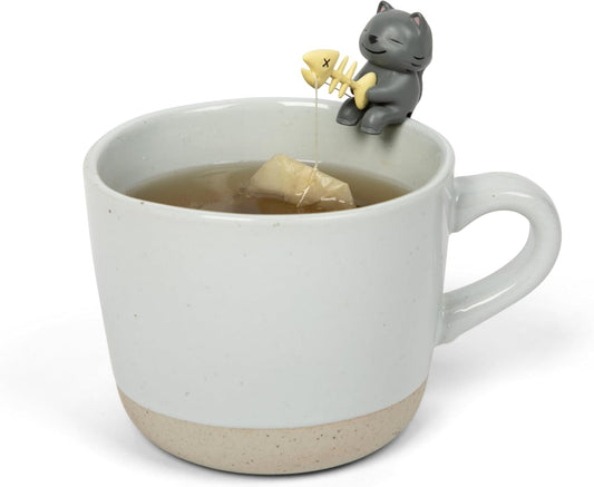 1pc Cute Fishing Cat - Tea Bag Holder and String Rest - Tea Accessory for Cup and Mug - Unique Funny Novelty Toy Gift Idea - Animal Figurine Drink Marker