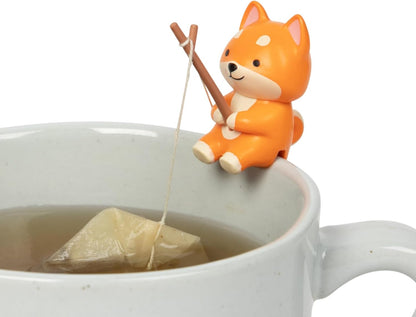 1pc Cute Fishing Cat - Tea Bag Holder and String Rest - Tea Accessory for Cup and Mug - Unique Funny Novelty Toy Gift Idea - Animal Figurine Drink Marker