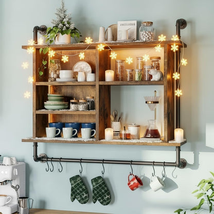 37.4" Floating Shelf with LED for Kitchen, Rustic Brown
