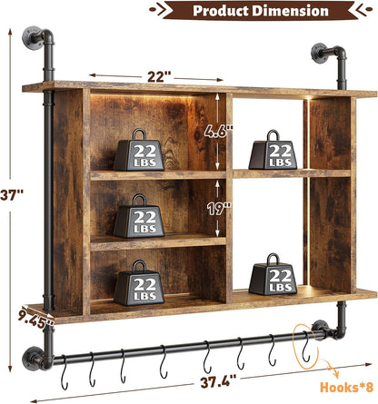 37.4" Floating Shelf with LED for Kitchen, Rustic Brown