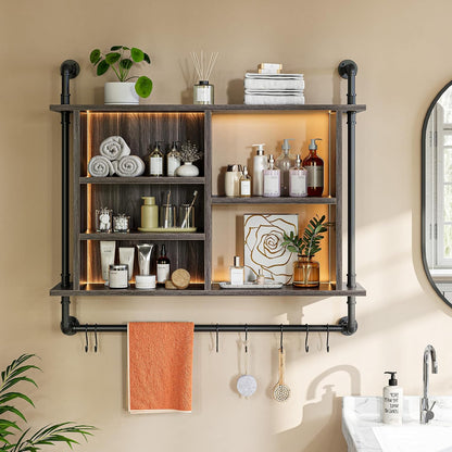 37.4" Floating Shelf with LED for Kitchen, Rustic Brown