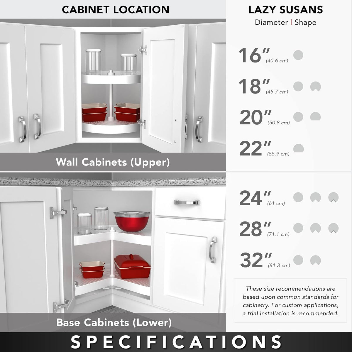 32" Kidney Shape Single Tier Lazy Susan for Corner Base Cabinet
