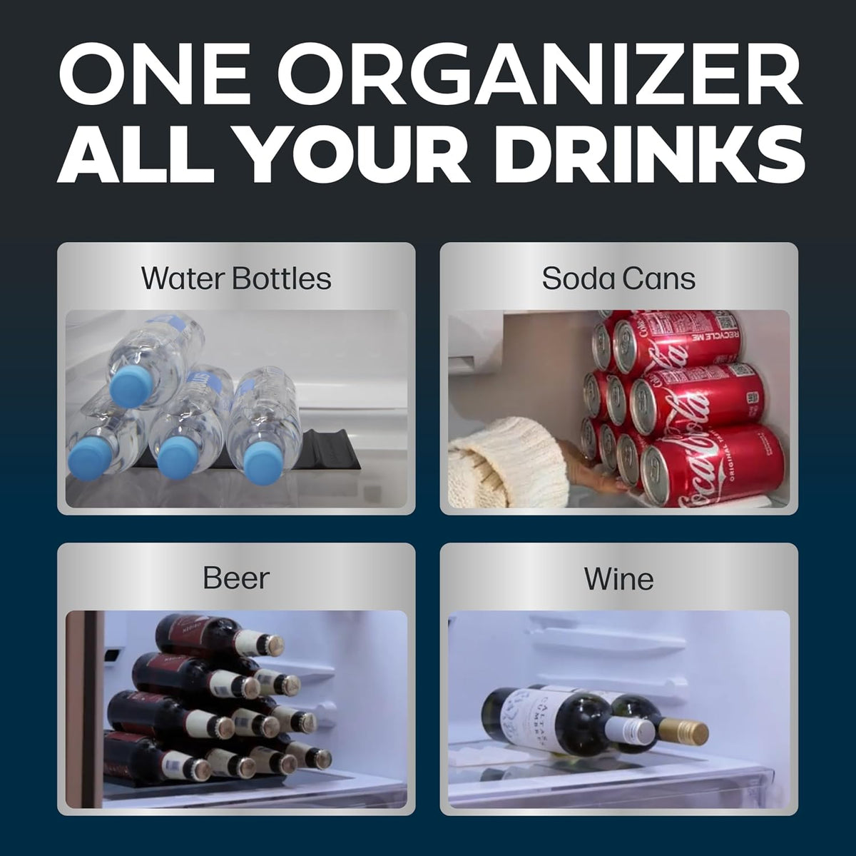 Drink Organizer for Fridge, 1 Pack Soda Can Refrigerator Organizers and Storage, Beer-Wine-Water Bottle Holder, Fridge Monkey - Durable Non-Slip & Roll