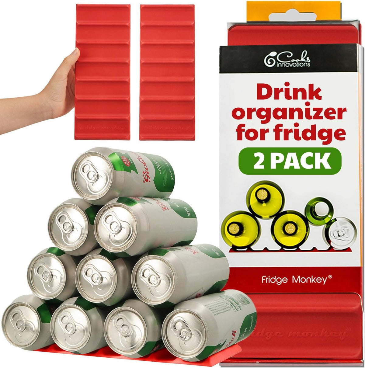 Drink Organizer for Fridge, 1 Pack Soda Can Refrigerator Organizers and Storage, Beer-Wine-Water Bottle Holder, Fridge Monkey - Durable Non-Slip & Roll