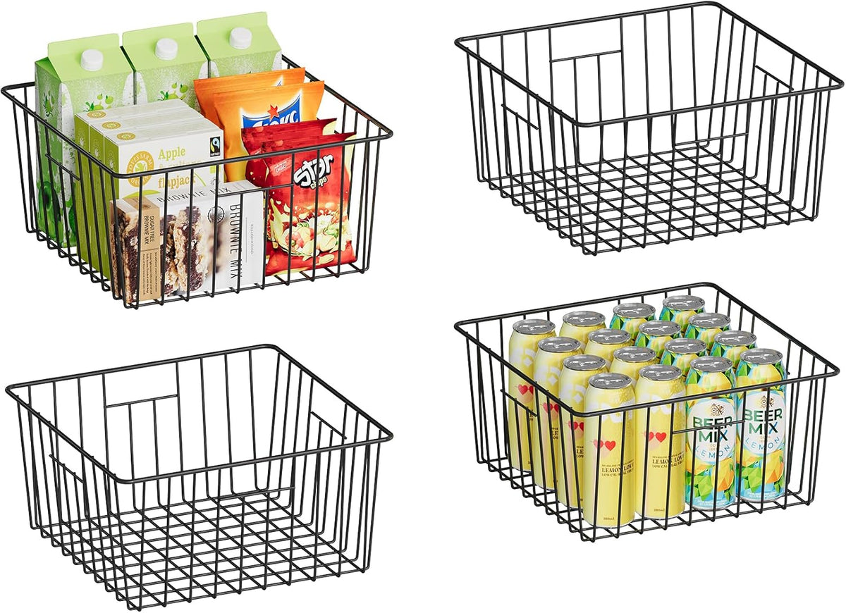 Metal Wire Basket Pantry Baskets Foldable Cabinet Organizers with Handles-6 Pack-12"x9"x6", Food Storage Freezer Organizer Bins for Kitchen Bathroom Laundry Closet Garage - Patent Design