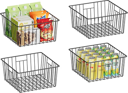 Metal Wire Basket Pantry Baskets Foldable Cabinet Organizers with Handles-6 Pack-12"x9"x6", Food Storage Freezer Organizer Bins for Kitchen Bathroom Laundry Closet Garage - Patent Design