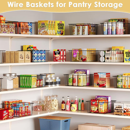 Metal Wire Basket Pantry Baskets Foldable Cabinet Organizers with Handles-6 Pack-12"x9"x6", Food Storage Freezer Organizer Bins for Kitchen Bathroom Laundry Closet Garage - Patent Design