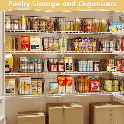 Metal Wire Basket Pantry Baskets Foldable Cabinet Organizers with Handles-6 Pack-12"x9"x6", Food Storage Freezer Organizer Bins for Kitchen Bathroom Laundry Closet Garage - Patent Design