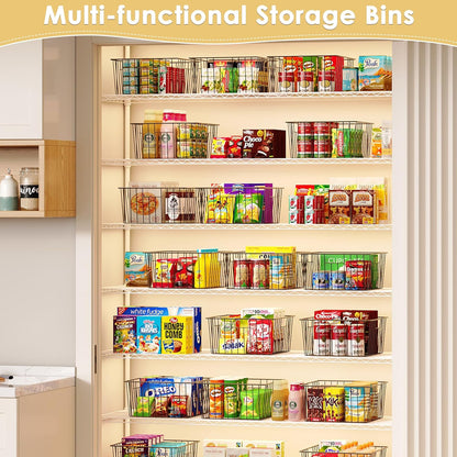 Metal Wire Basket Pantry Baskets Foldable Cabinet Organizers with Handles-6 Pack-12"x9"x6", Food Storage Freezer Organizer Bins for Kitchen Bathroom Laundry Closet Garage - Patent Design