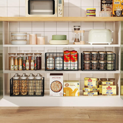 Metal Wire Basket Pantry Baskets Foldable Cabinet Organizers with Handles-6 Pack-12"x9"x6", Food Storage Freezer Organizer Bins for Kitchen Bathroom Laundry Closet Garage - Patent Design
