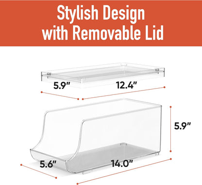 Set of 2 Stackable Drink Can Organizer for Fridge, Freezer, Kitchen, Countertops, Cabinets - Soft Drink Holder for Refrigerator with Lid, Soda Can Dispenser, BPA Free, Holds 9 Cans Each