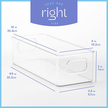 Plastic Food Storage 2 Pack Clear Container Bin with Handles for Organizing Kitchen, Pantry, Refrigerator, Freezer, Pantry, Cabinet, Closet, Bathroom. 16”x6”x5”