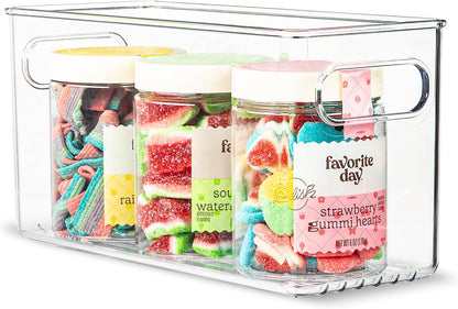 Plastic Food Storage 2 Pack Clear Container Bin with Handles for Organizing Kitchen, Pantry, Refrigerator, Freezer, Pantry, Cabinet, Closet, Bathroom. 16”x6”x5”