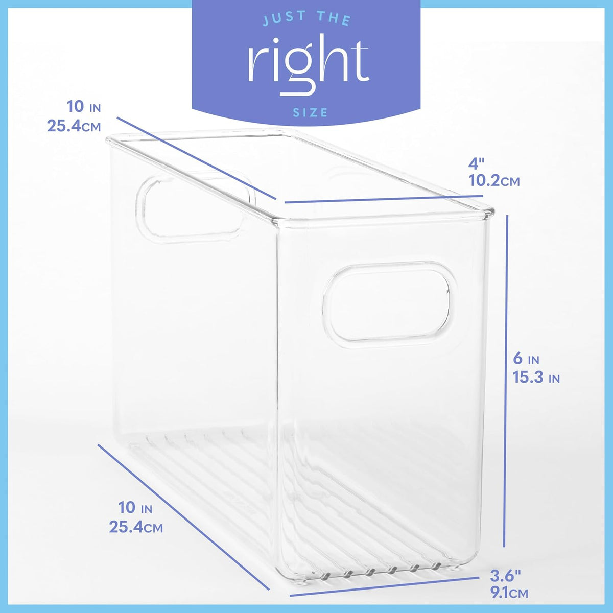 Plastic Food Storage 2 Pack Clear Container Bin with Handles for Organizing Kitchen, Pantry, Refrigerator, Freezer, Pantry, Cabinet, Closet, Bathroom. 16”x6”x5”