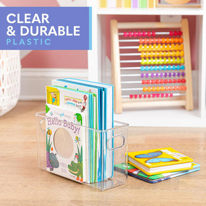 Plastic Food Storage 2 Pack Clear Container Bin with Handles for Organizing Kitchen, Pantry, Refrigerator, Freezer, Pantry, Cabinet, Closet, Bathroom. 16”x6”x5”