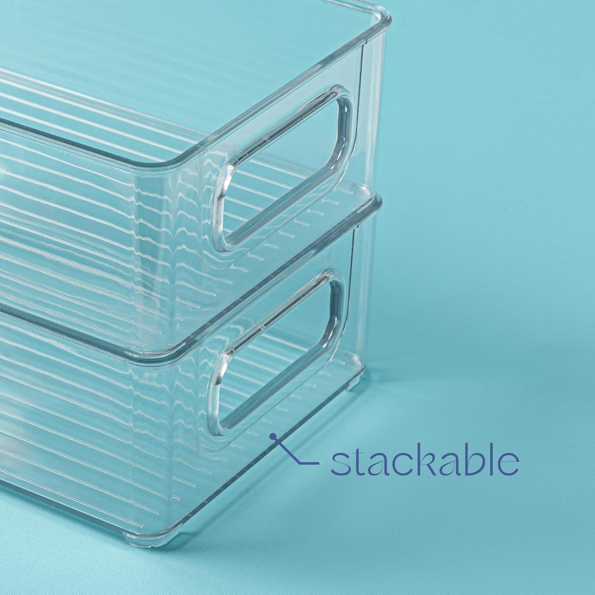 Plastic Food Storage 2 Pack Clear Container Bin with Handles for Organizing Kitchen, Pantry, Refrigerator, Freezer, Pantry, Cabinet, Closet, Bathroom. 16”x6”x5”