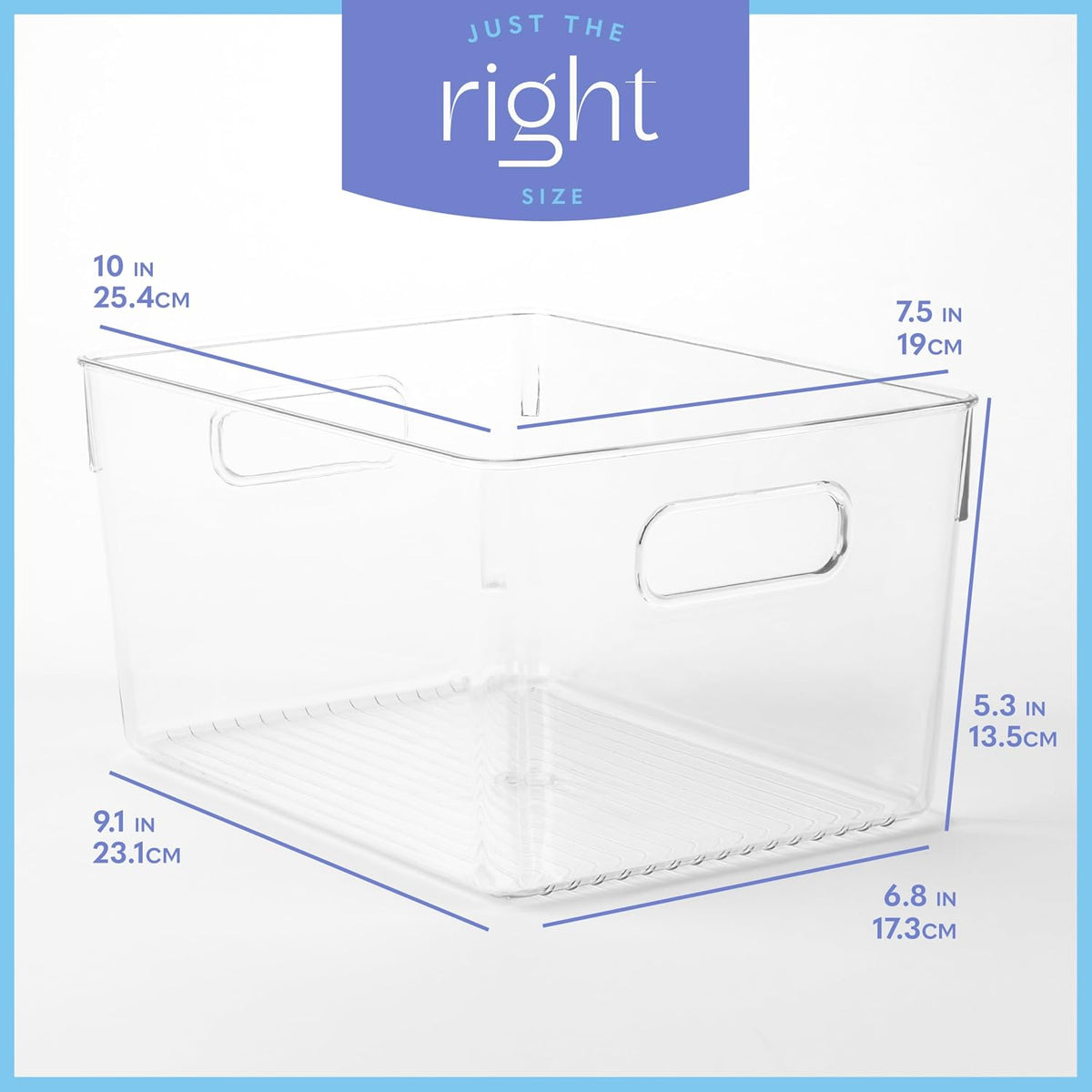 Plastic Food Storage 2 Pack Clear Container Bin with Handles for Organizing Kitchen, Pantry, Refrigerator, Freezer, Pantry, Cabinet, Closet, Bathroom. 16”x6”x5”
