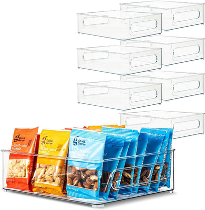 Plastic Food Storage 2 Pack Clear Container Bin with Handles for Organizing Kitchen, Pantry, Refrigerator, Freezer, Pantry, Cabinet, Closet, Bathroom. 16”x6”x5”