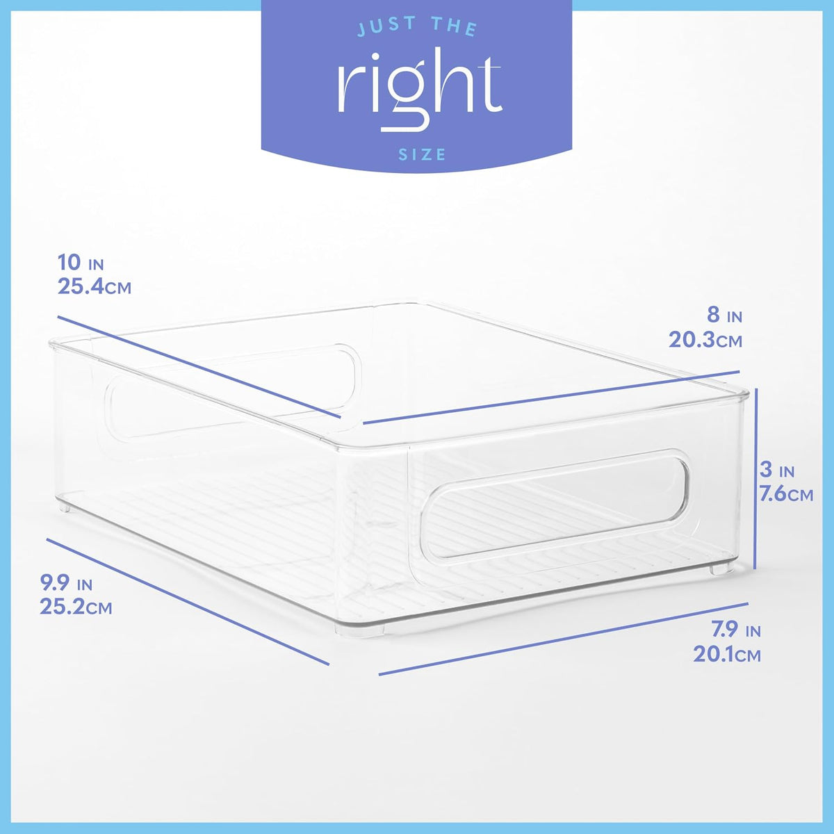 Plastic Food Storage 2 Pack Clear Container Bin with Handles for Organizing Kitchen, Pantry, Refrigerator, Freezer, Pantry, Cabinet, Closet, Bathroom. 16”x6”x5”