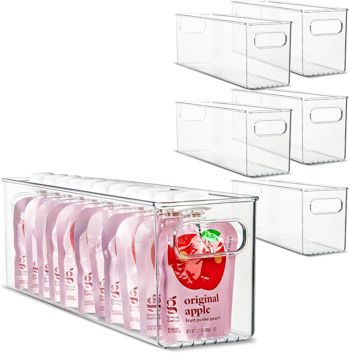 Plastic Food Storage 2 Pack Clear Container Bin with Handles for Organizing Kitchen, Pantry, Refrigerator, Freezer, Pantry, Cabinet, Closet, Bathroom. 16”x6”x5”