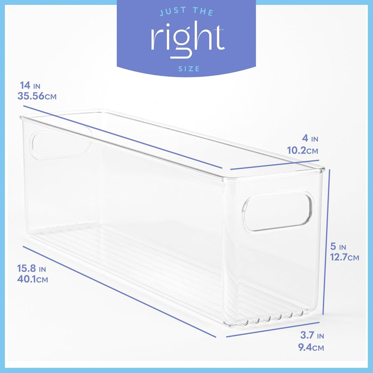 Plastic Food Storage 2 Pack Clear Container Bin with Handles for Organizing Kitchen, Pantry, Refrigerator, Freezer, Pantry, Cabinet, Closet, Bathroom. 16”x6”x5”