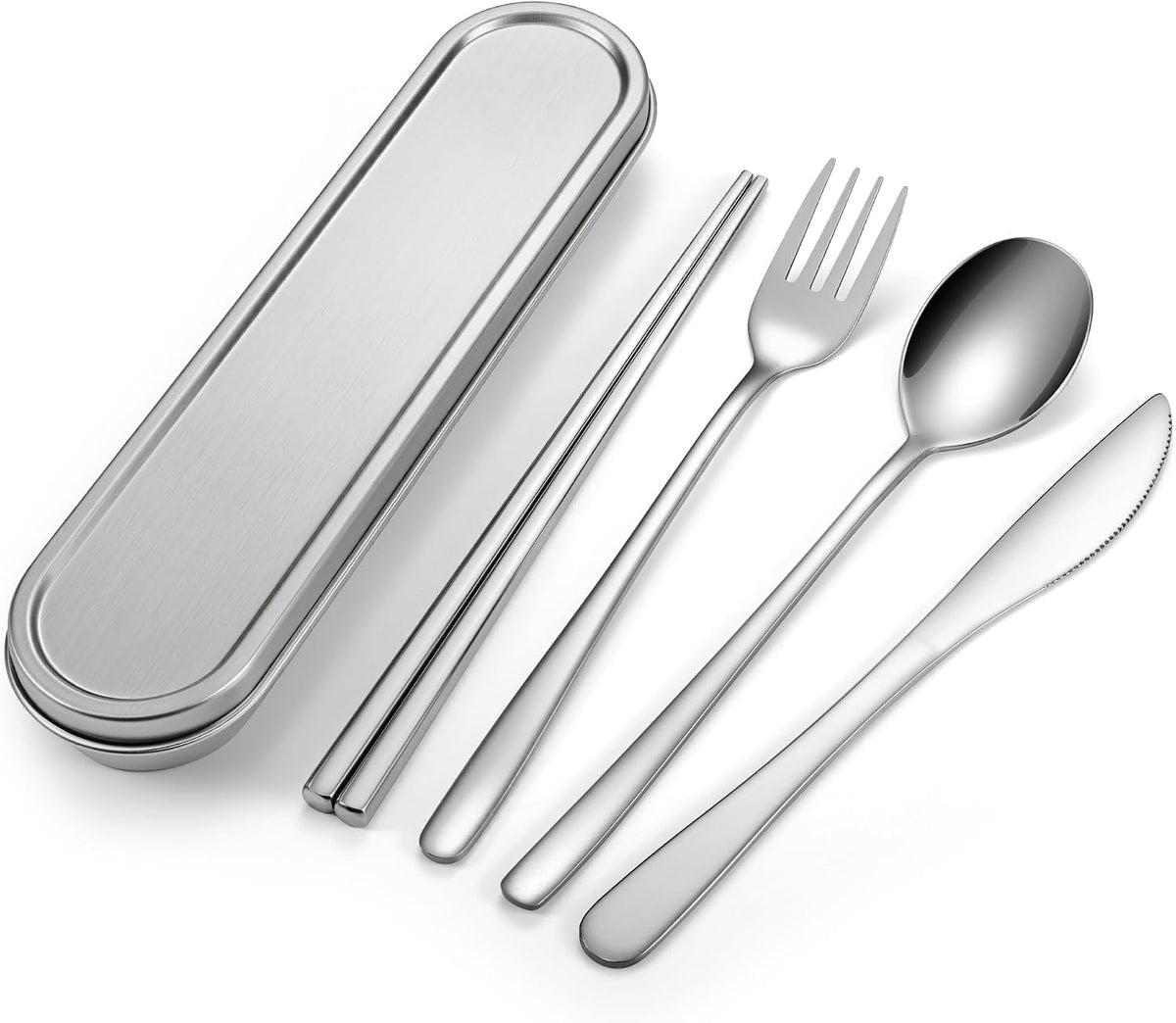 Travel cutlery set, 18/8 stainless steel cutlery, Reusable utensils set with case, Portable Silverware Lunch Box for Camping and Office (Stainless Steel)