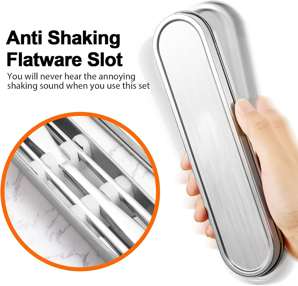 Travel cutlery set, 18/8 stainless steel cutlery, Reusable utensils set with case, Portable Silverware Lunch Box for Camping and Office (Stainless Steel)