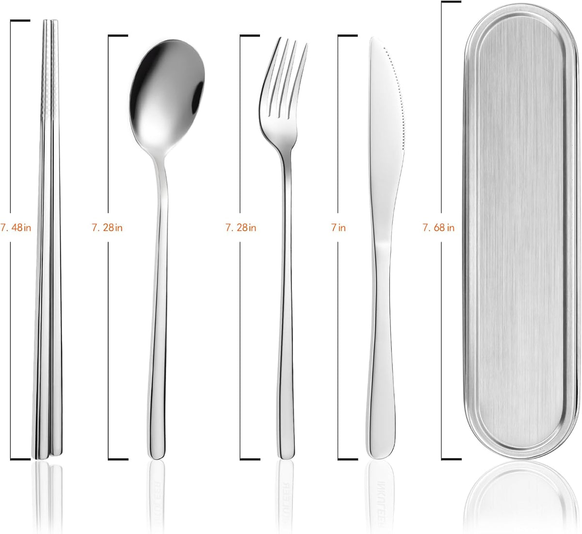 Travel cutlery set, 18/8 stainless steel cutlery, Reusable utensils set with case, Portable Silverware Lunch Box for Camping and Office (Stainless Steel)