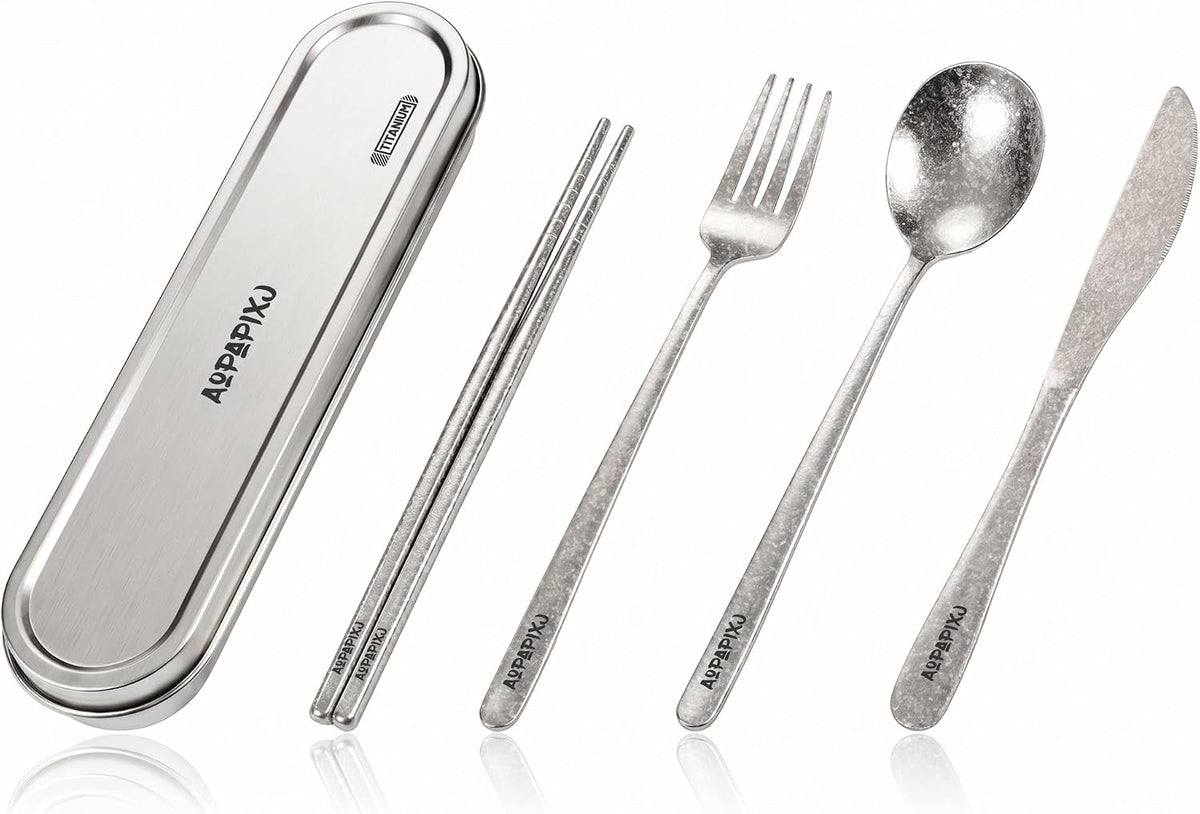 Travel cutlery set, 18/8 stainless steel cutlery, Reusable utensils set with case, Portable Silverware Lunch Box for Camping and Office (Stainless Steel)