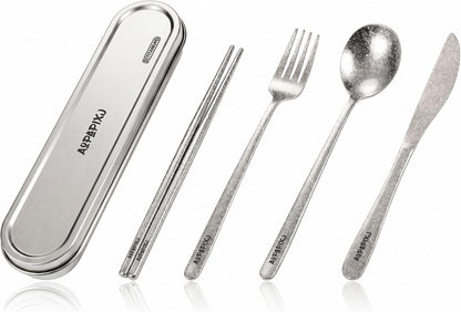 Travel cutlery set, 18/8 stainless steel cutlery, Reusable utensils set with case, Portable Silverware Lunch Box for Camping and Office (Stainless Steel)
