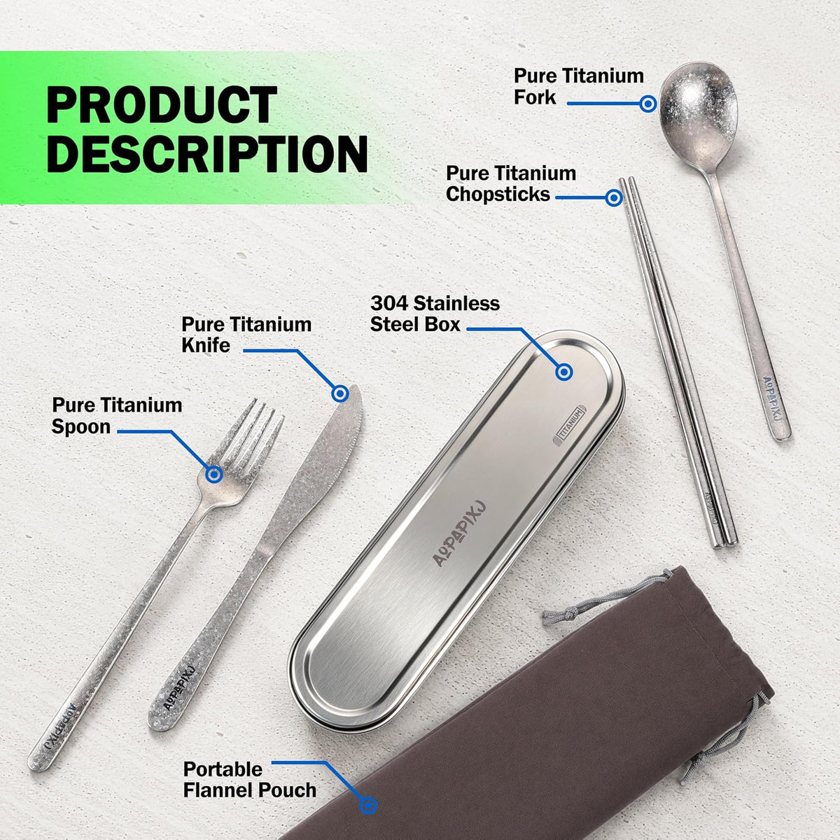 Travel cutlery set, 18/8 stainless steel cutlery, Reusable utensils set with case, Portable Silverware Lunch Box for Camping and Office (Stainless Steel)