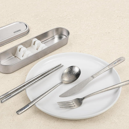 Travel cutlery set, 18/8 stainless steel cutlery, Reusable utensils set with case, Portable Silverware Lunch Box for Camping and Office (Stainless Steel)