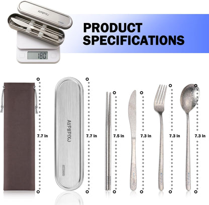 Travel cutlery set, 18/8 stainless steel cutlery, Reusable utensils set with case, Portable Silverware Lunch Box for Camping and Office (Stainless Steel)